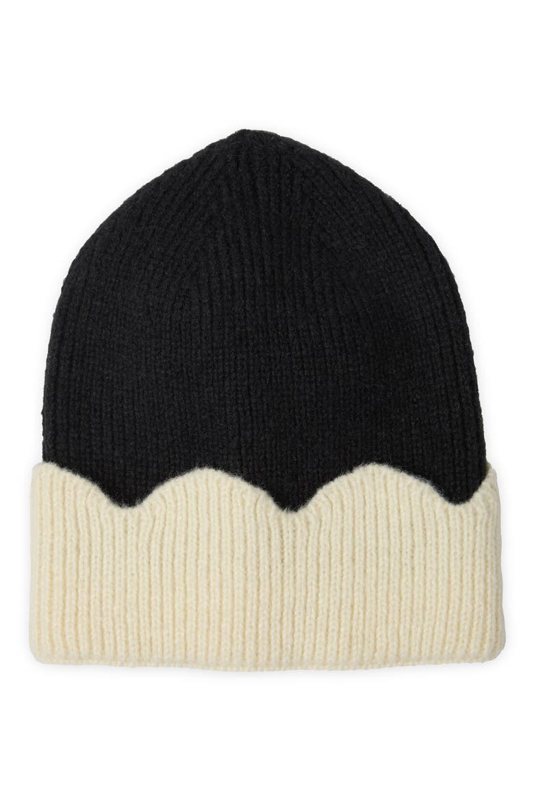 Scallop Trim Beanie, Main, color, BLACK