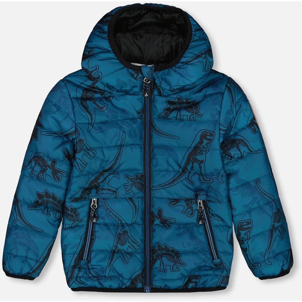 Deux Par Deux Baby Boy's Printed Quilted Mid-season Jacket Blue And Gray In Blue And Gray