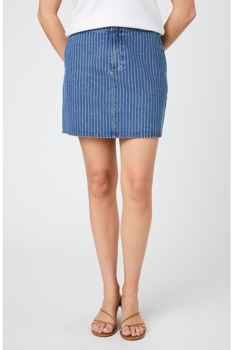 Cherrie Pinstripe Denim Miniskirt, Main, color, MEDIUM WASH