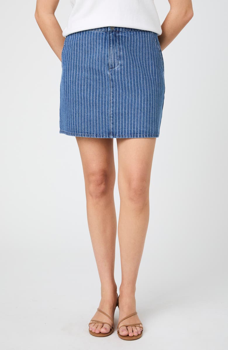 French Connection Cherrie Pinstripe Denim Miniskirt, Main, color, Medium Wash