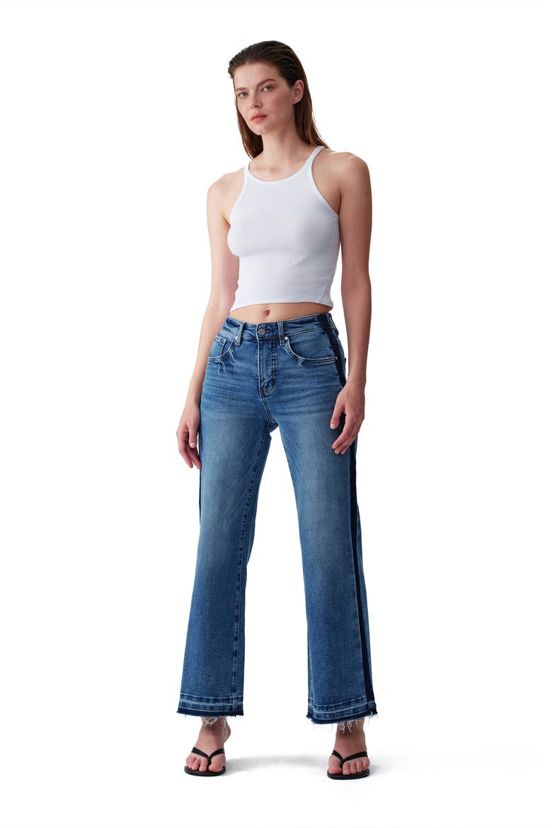 Two-Tone Splice Mid Rise Wide Leg Jeans, Alternate, color, TRAPPIST-1E