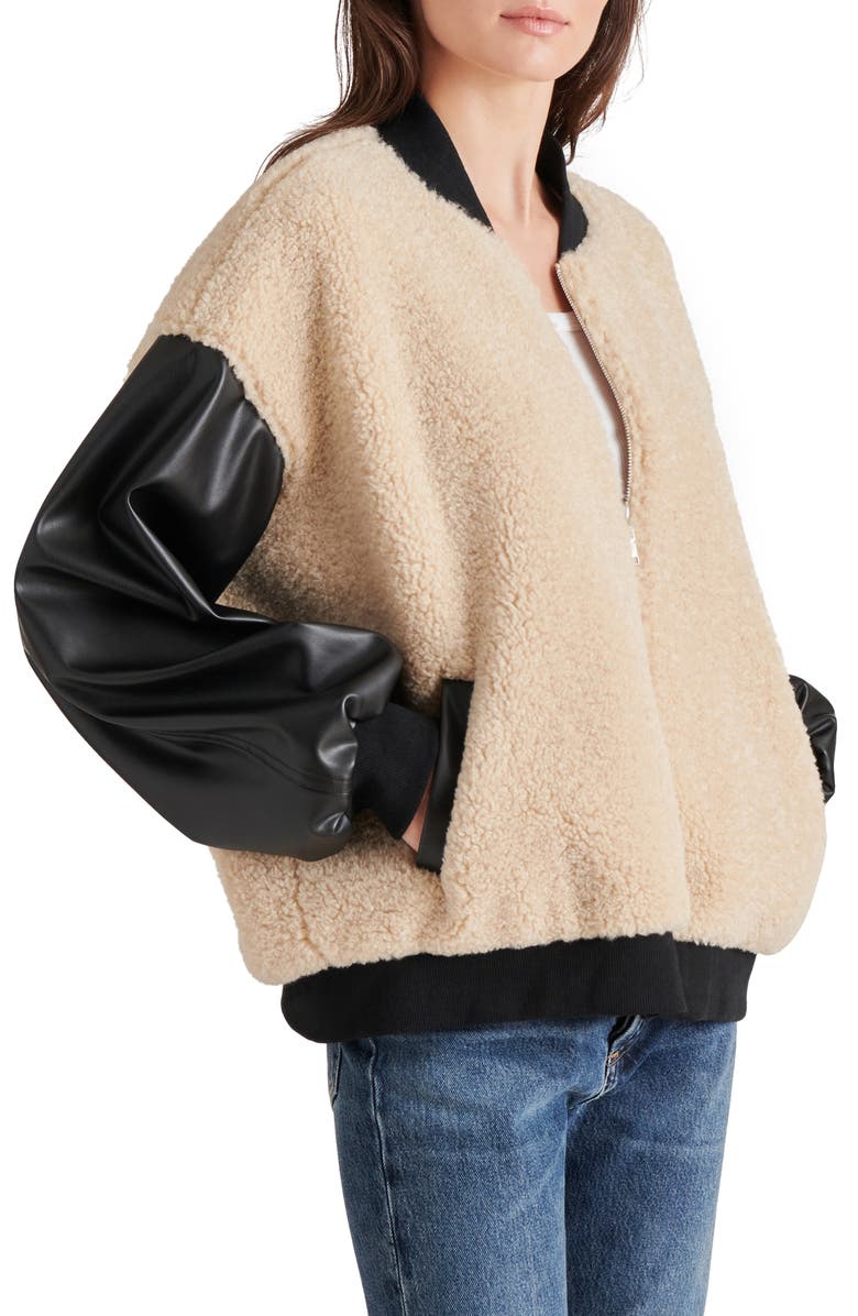 Steve Madden Faux Shearling & Faux Leather Bomber Jacket, Alternate, color, 