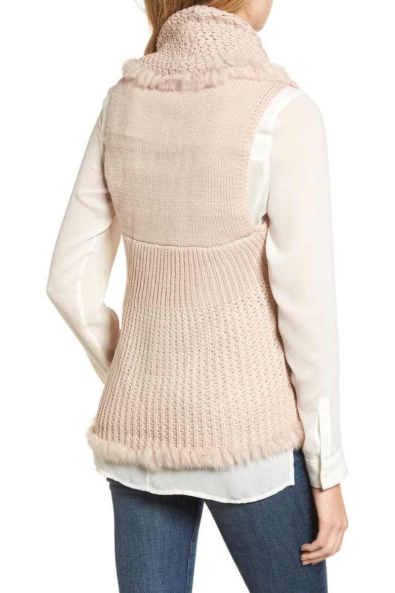 Knit Vest with Genuine Rabbit Fur Trim, Alternate, color, BLUSH