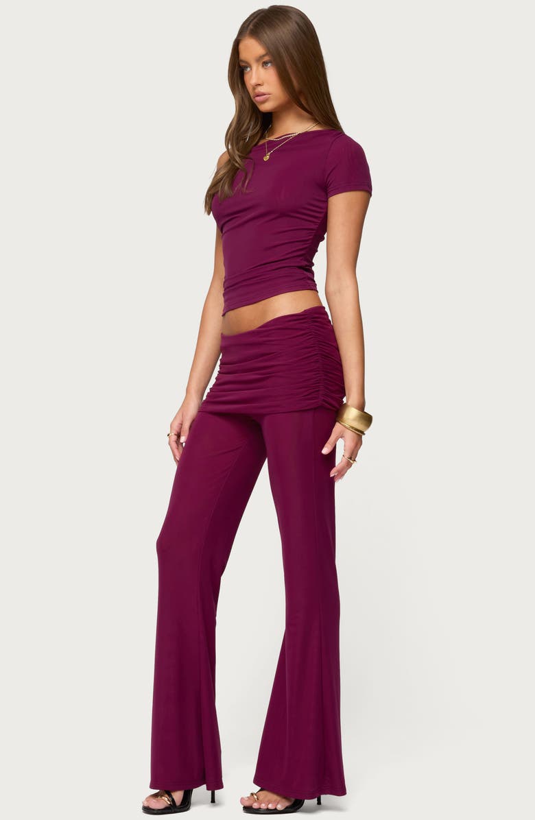 EDIKTED Halli Foldover Flare Pants, Alternate, color, Burgundy