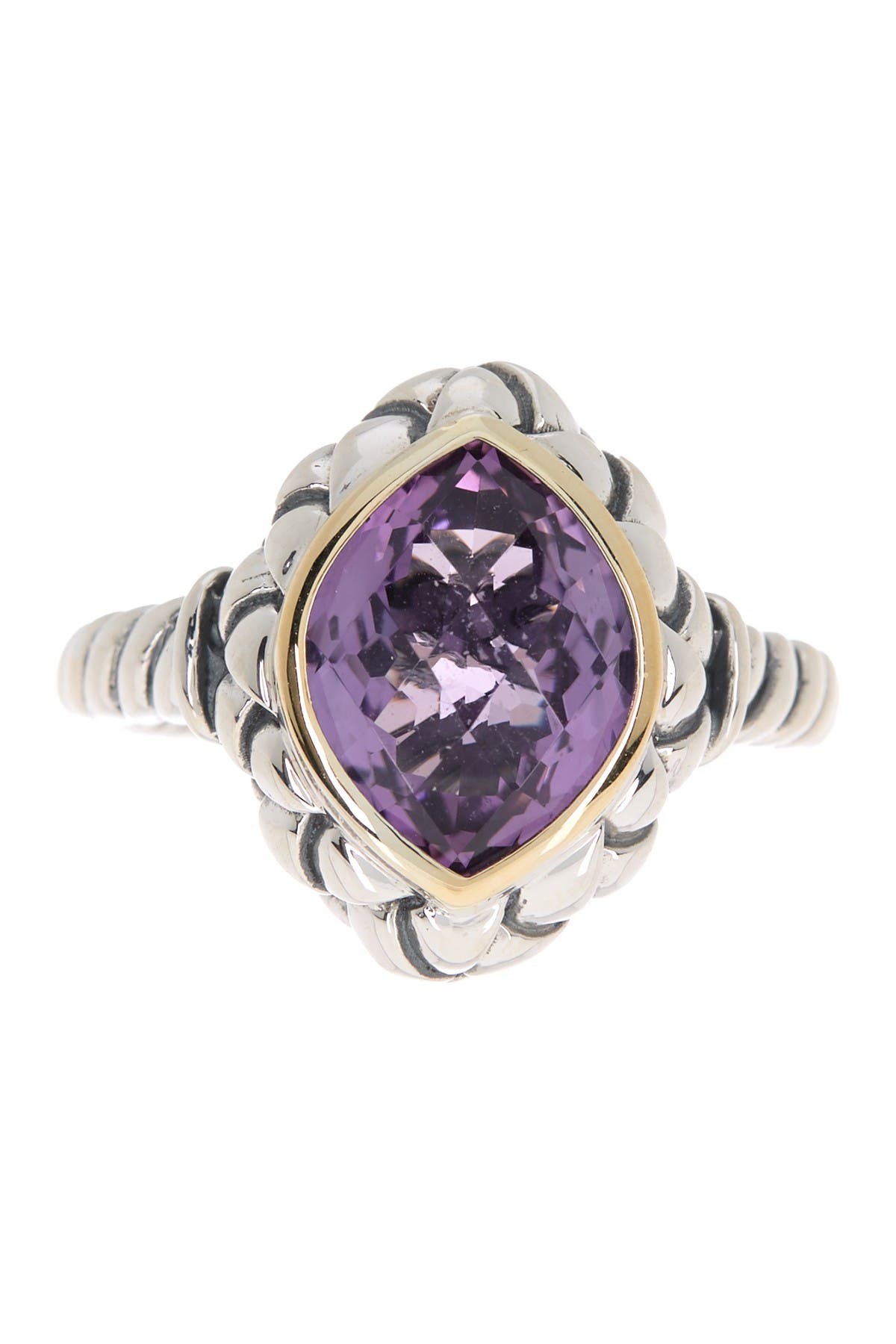 EFFY Sterling Silver & 18K Yellow Gold Bezel Set Purple Amethyst Ring ...