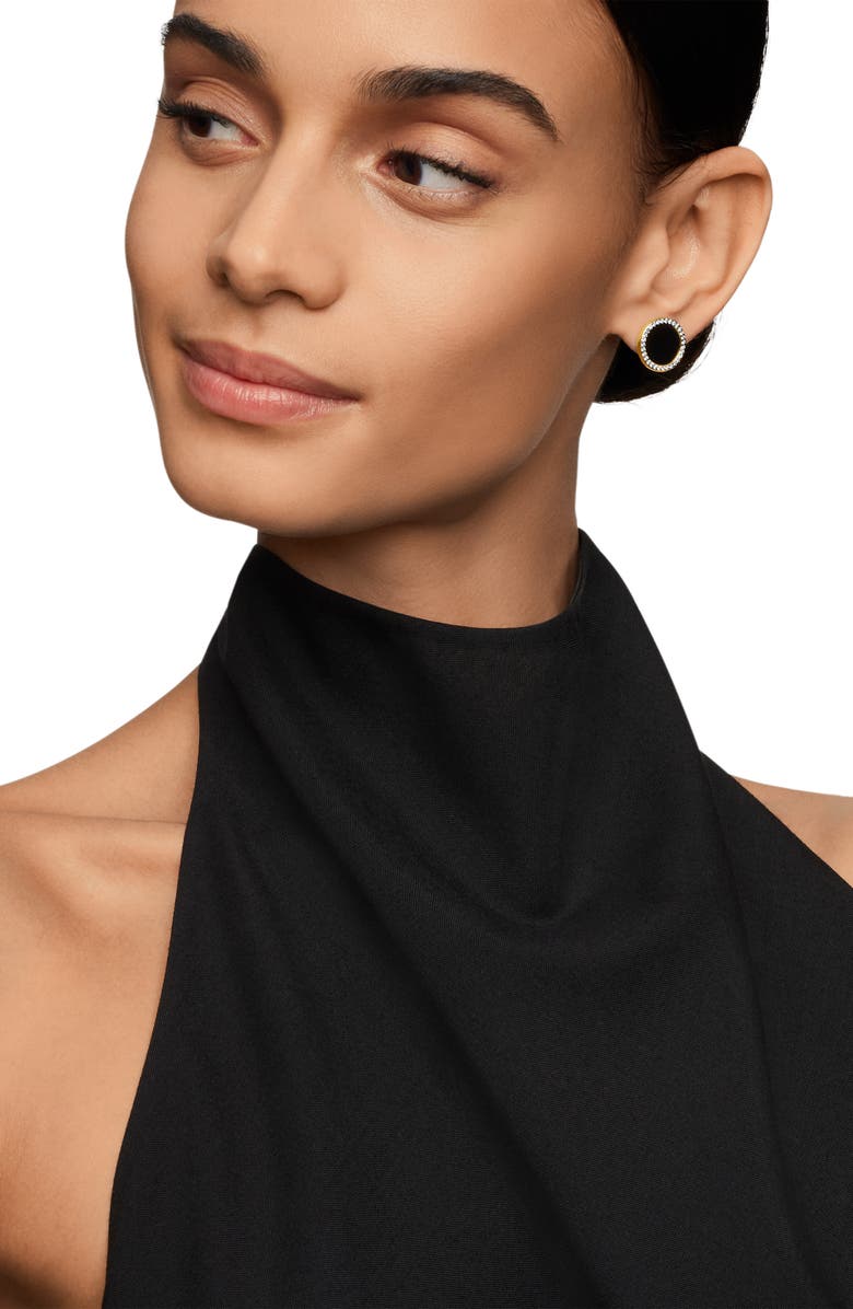 David Yurman Elements 18K Gold & Pavé Diamond Button Earrings, Alternate, color, 