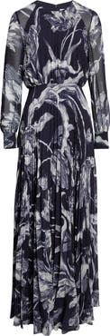 Erdem Botanical Engraving Pleated Long Sleeve Voile Gown