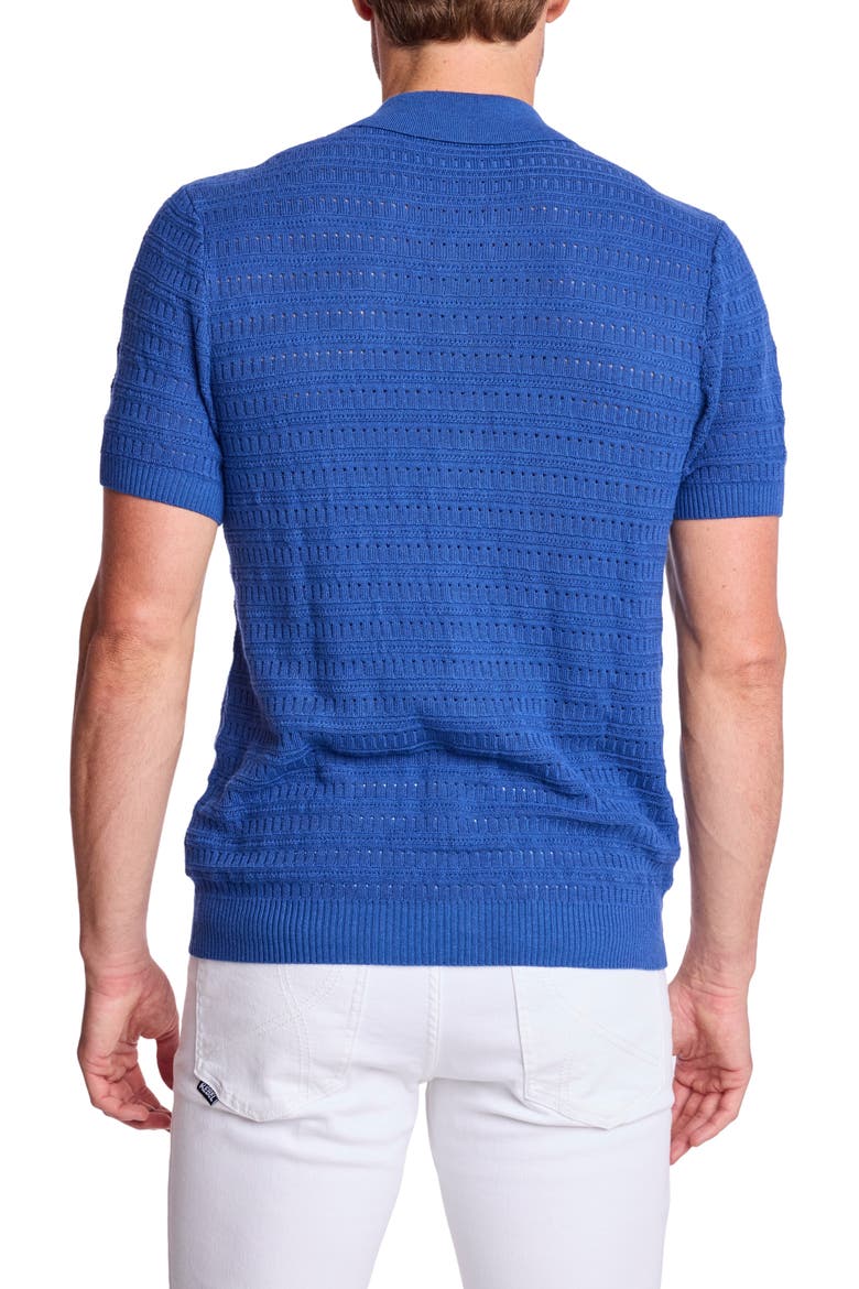 Trim Fit Geometric Knit Button-Up Polo, Alternate, color, DEEP DUSTY BLUE