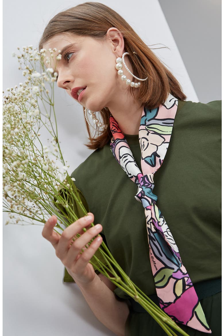 Azalea Skinny Silk Scarf, Alternate, color, ROUGE