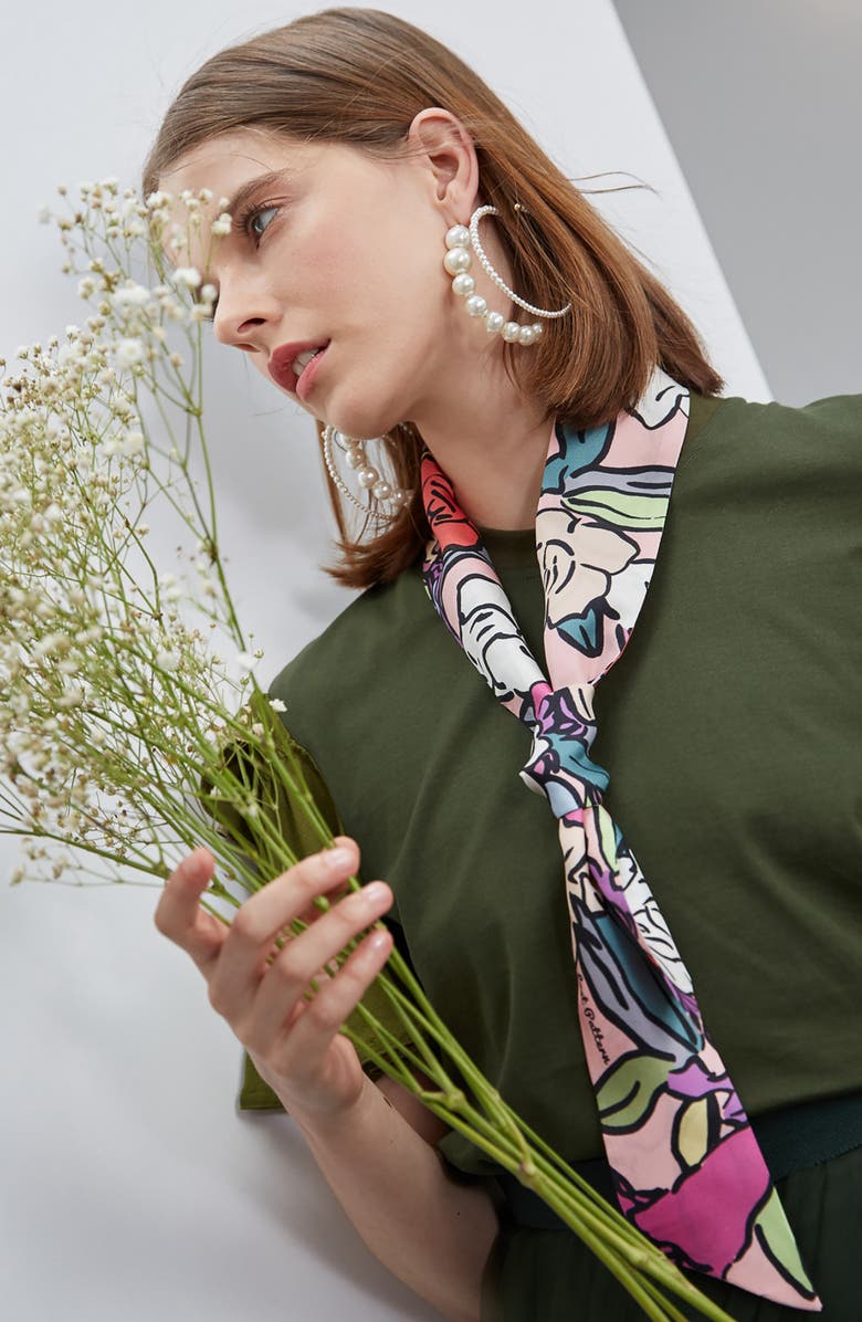 Lost Pattern Azalea Skinny Silk Scarf, Alternate, color, 