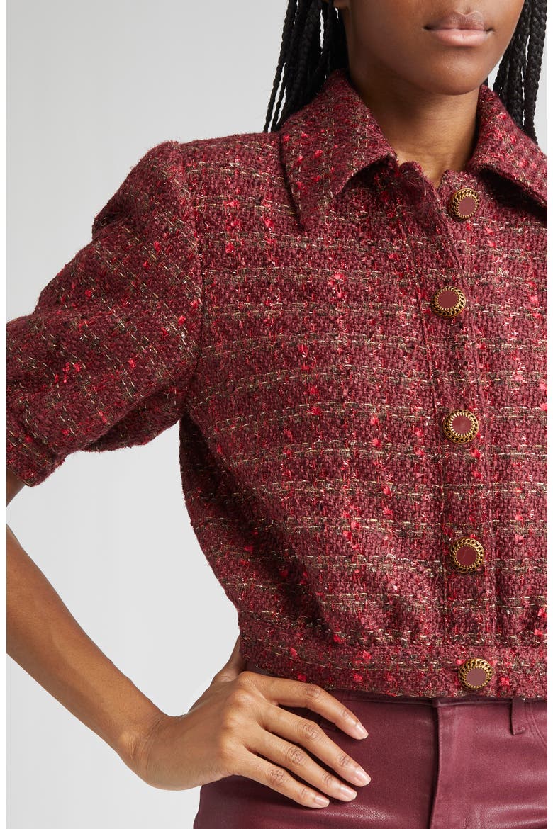 Tweed Check Puff Sleeve Jacket, Alternate, color, BROWN/BLK CHERRY MULTI TWEED