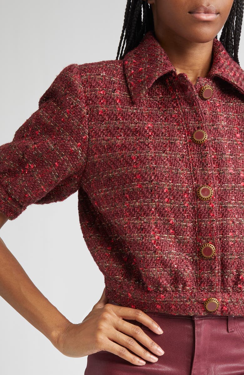 L'AGENCE Tweed Check Puff Sleeve Jacket, Alternate, color, Brown/Blk Cherry Multi Tweed