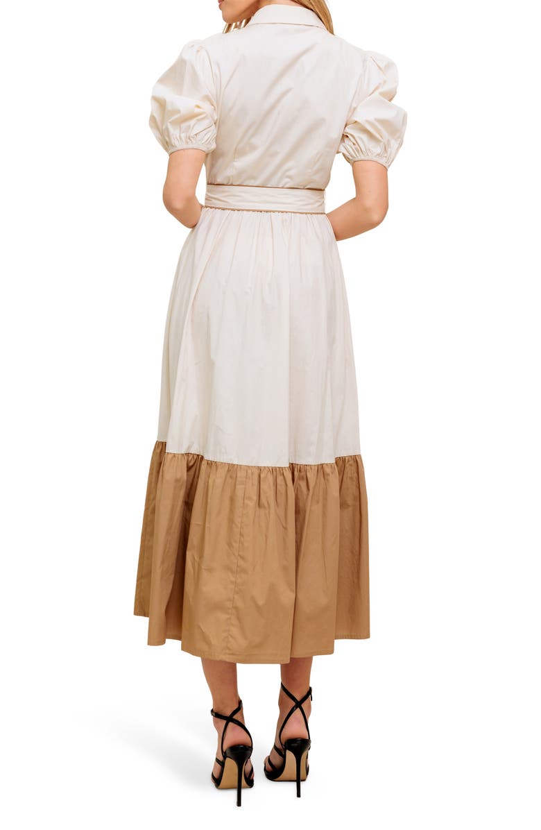FLYING TOMATO Colorblock Button-Up Midi Dress, Alternate, color, 
