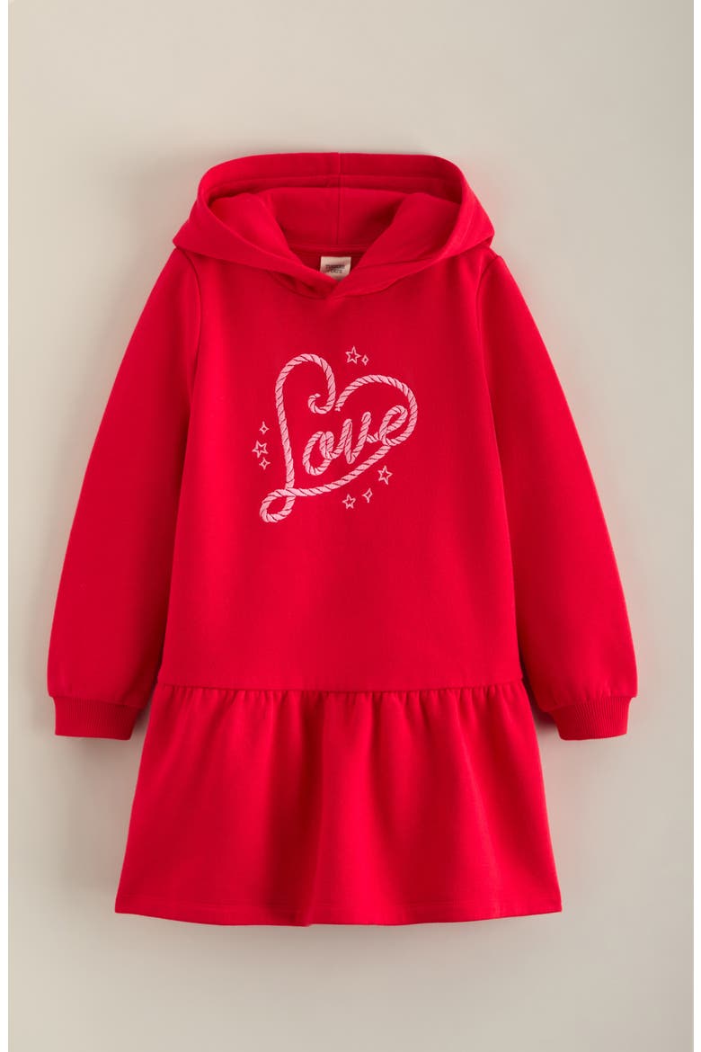 Kids' Hooded Pullover Dress, Main, color, RED FESTIVE LOVE EMBROIDERY
