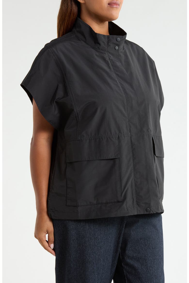 Stand Collar Organic Cotton & Recycled Nylon Vest, Alternate, color, BLACK