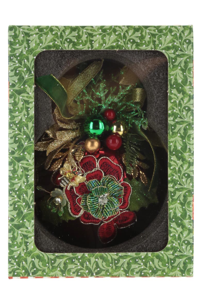 Floral Jeweled Ball Ornament, Shiny, Red, Alternate, color, Red