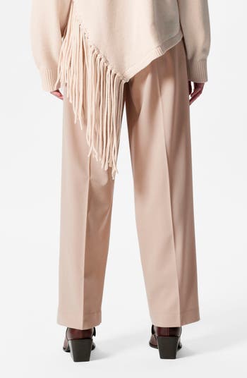 Creased Straight Leg Wool Blend Pants