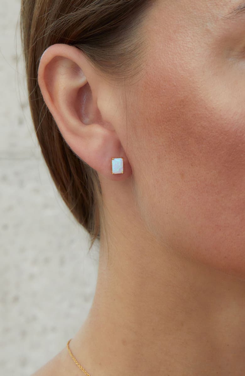 SAVVY CIE JEWELS Vermeil Sterling Silver Emerald Cut CZ Box Stud Earrings, Alternate, color, Opal - October