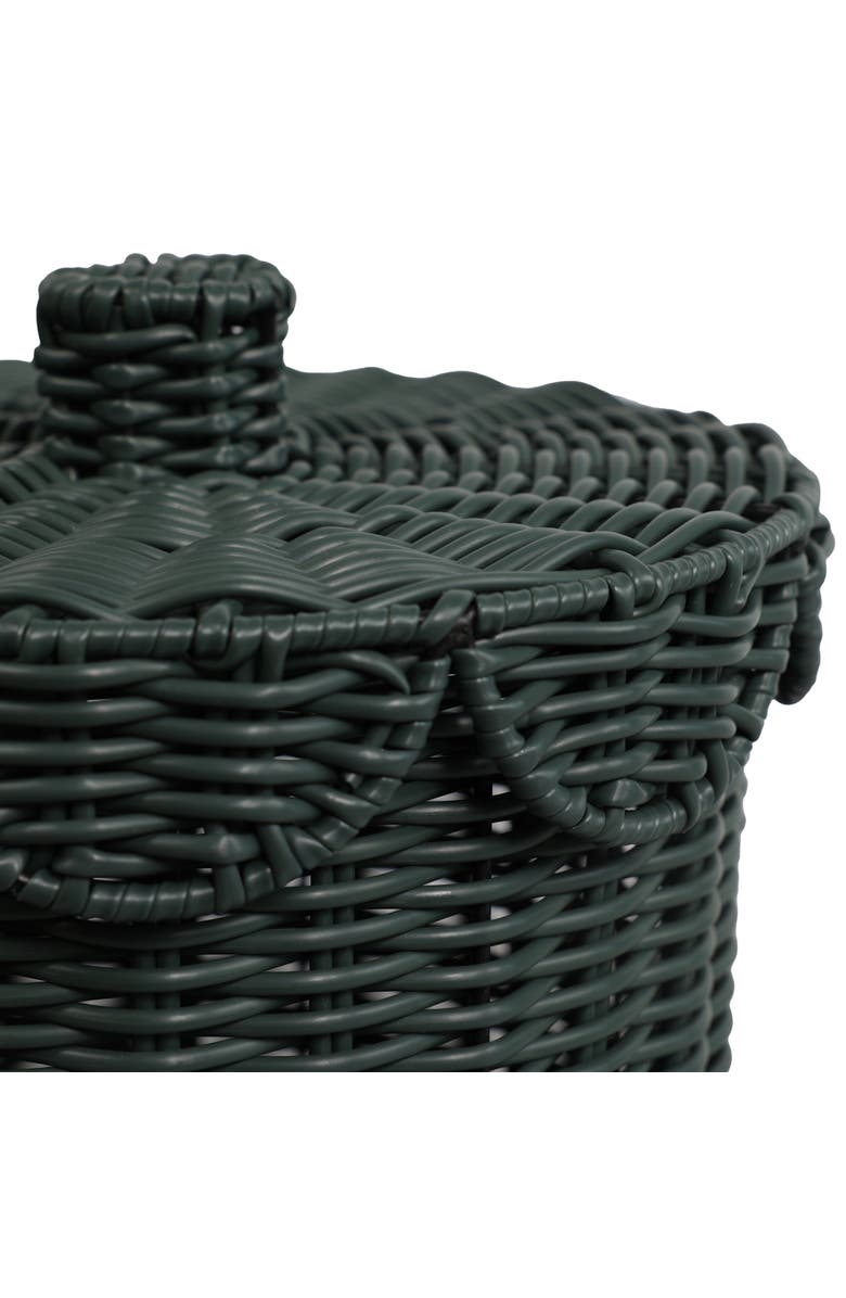 HAPPIMESS Resin 2.9-Gallon Cylinder Wicker Watebasket with Scalloped Lid, Alternate, color, Dark Green