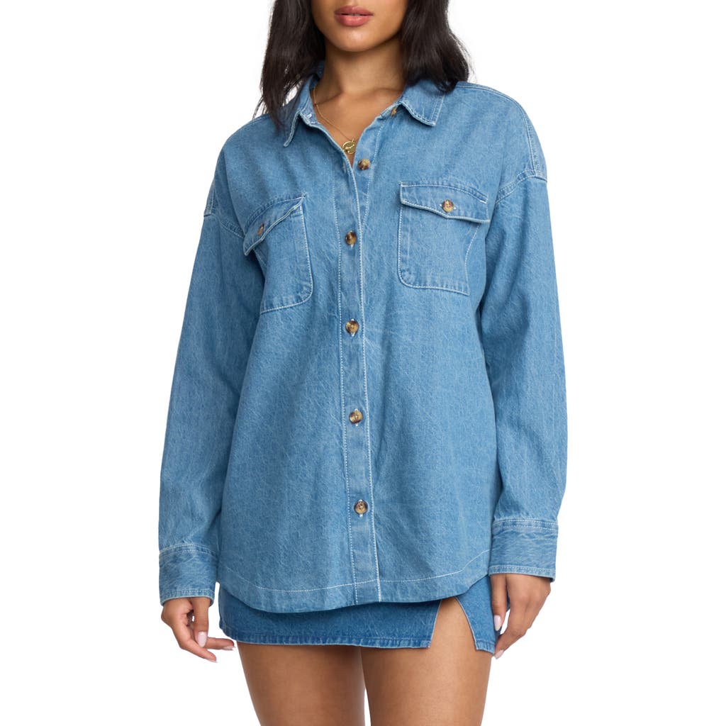Billabong Fadeaway Denim Shacket In Gold