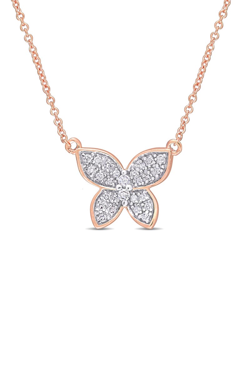Diamond Butterfly Pendant Necklace - 0.13ct., Main, color, WHITE