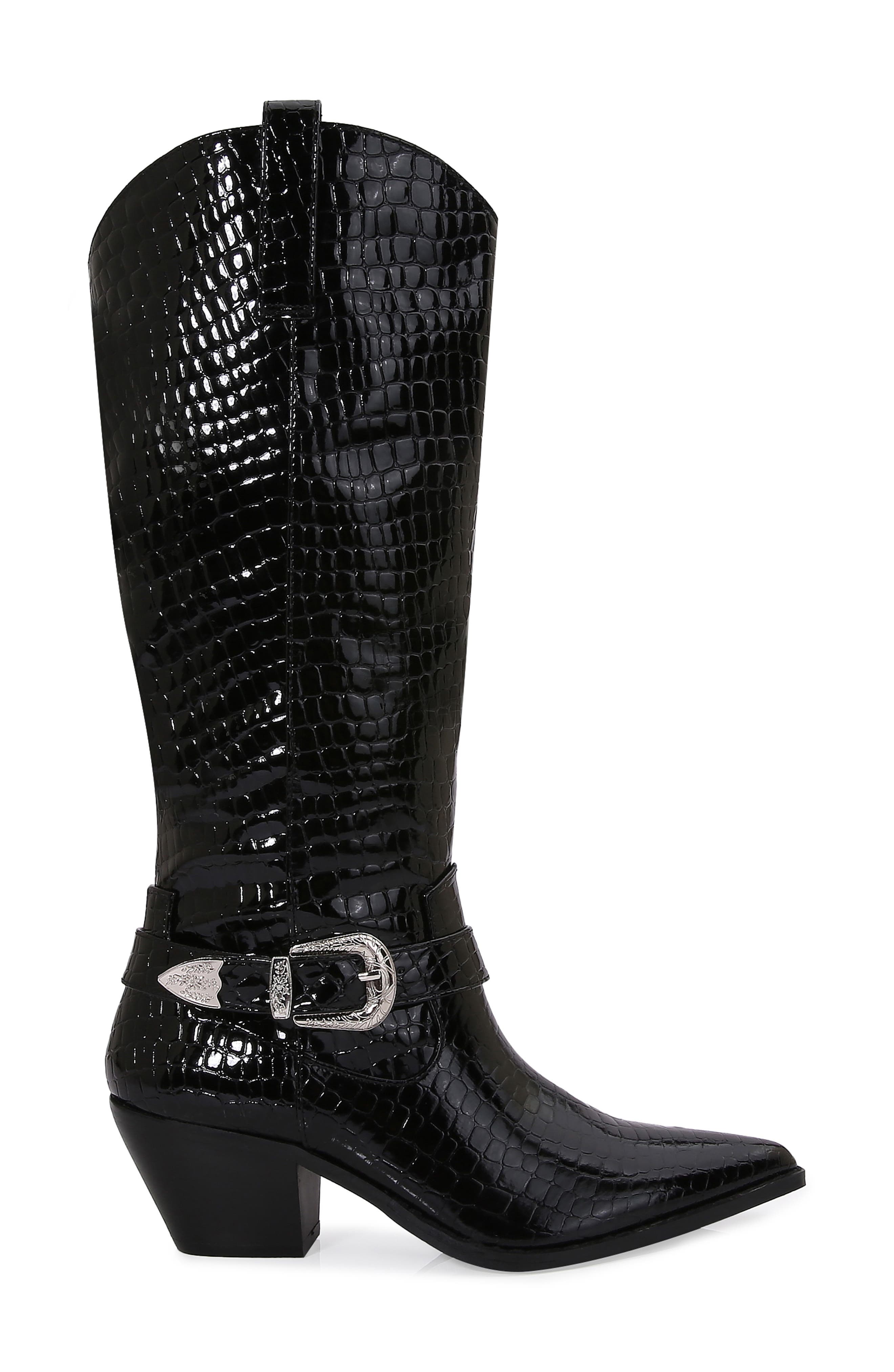 BERNESS Tristen Croc Embossed Western Boot, Alternate, color, Black