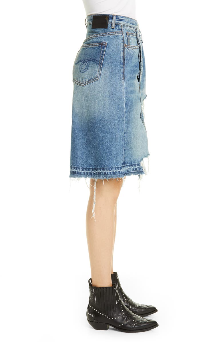 R13 Norbury Ripped Crossover Denim Skirt, Alternate, color, 