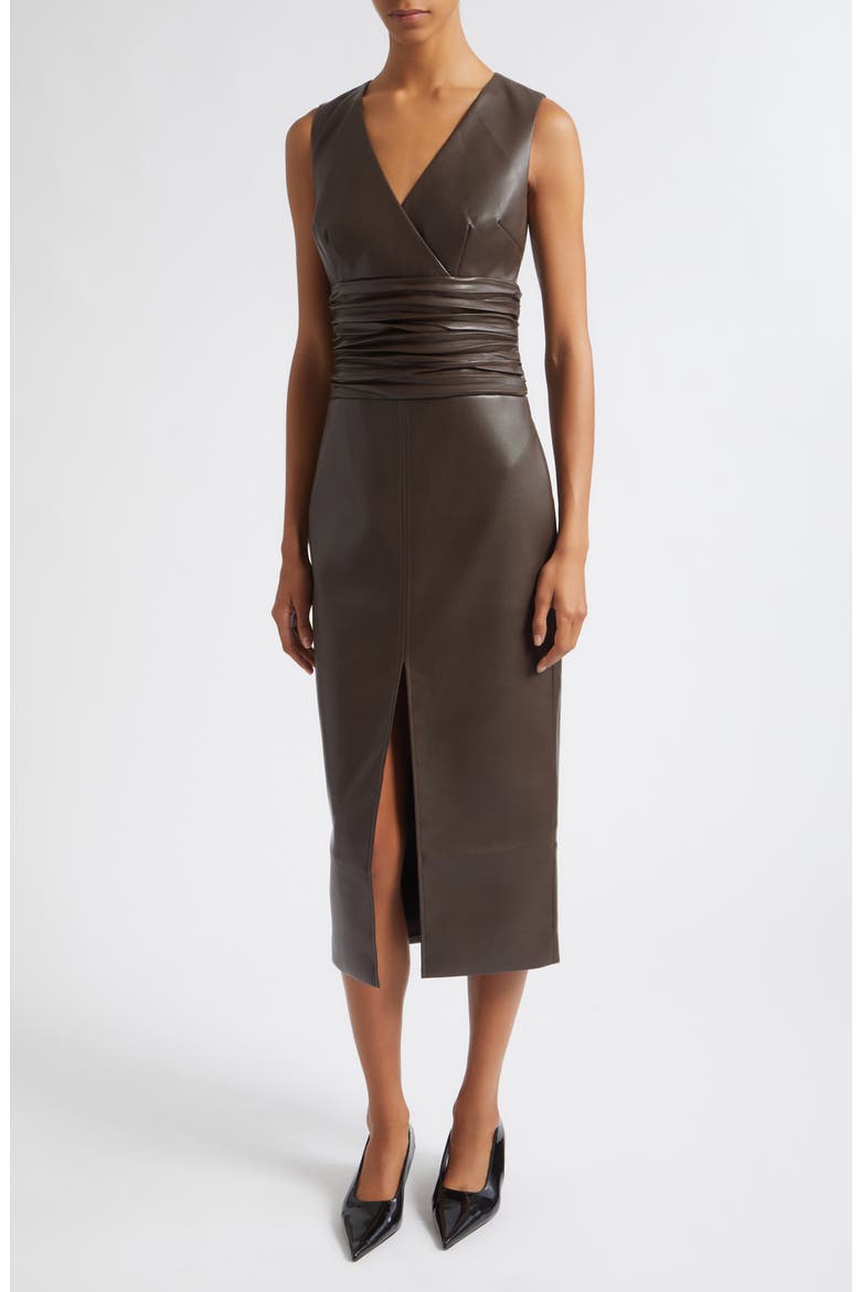 Fabiana Faux Leather Midi Dress, Main, color, ESPRESSO