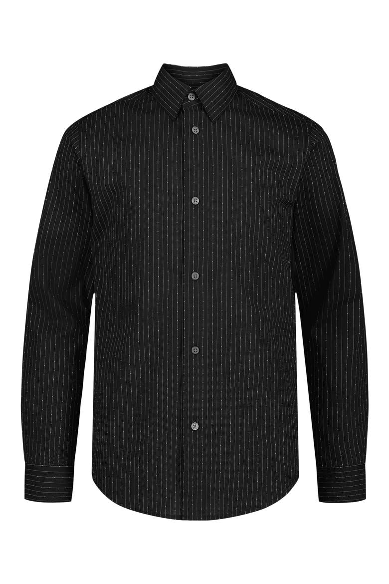 Kids' Dobby Stripe Stretch Long Sleeve Button-Up Shirt, Main, color, BLACK