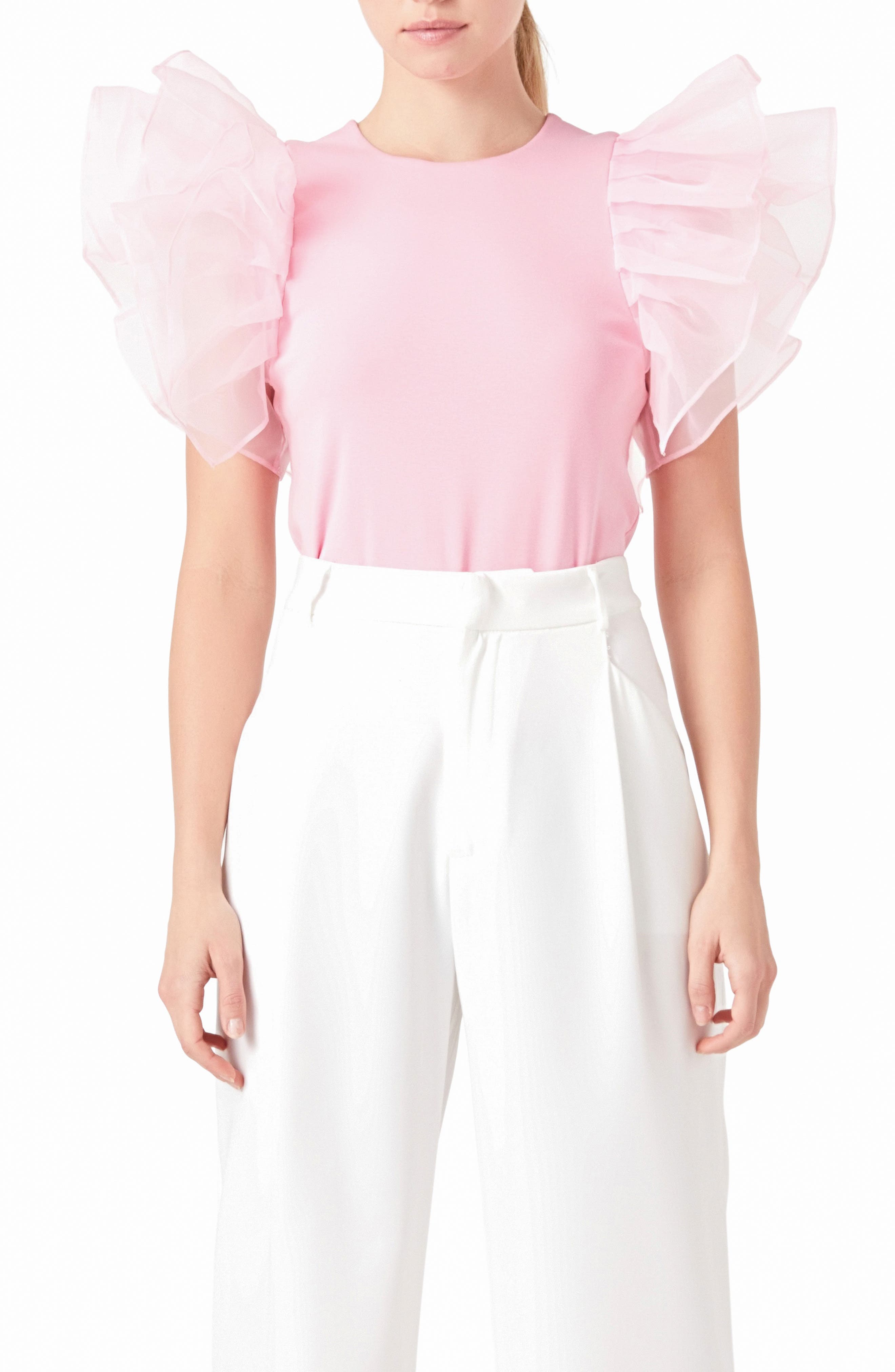 Endless Rose Organza Ruffle Sleeve Top in Pink 