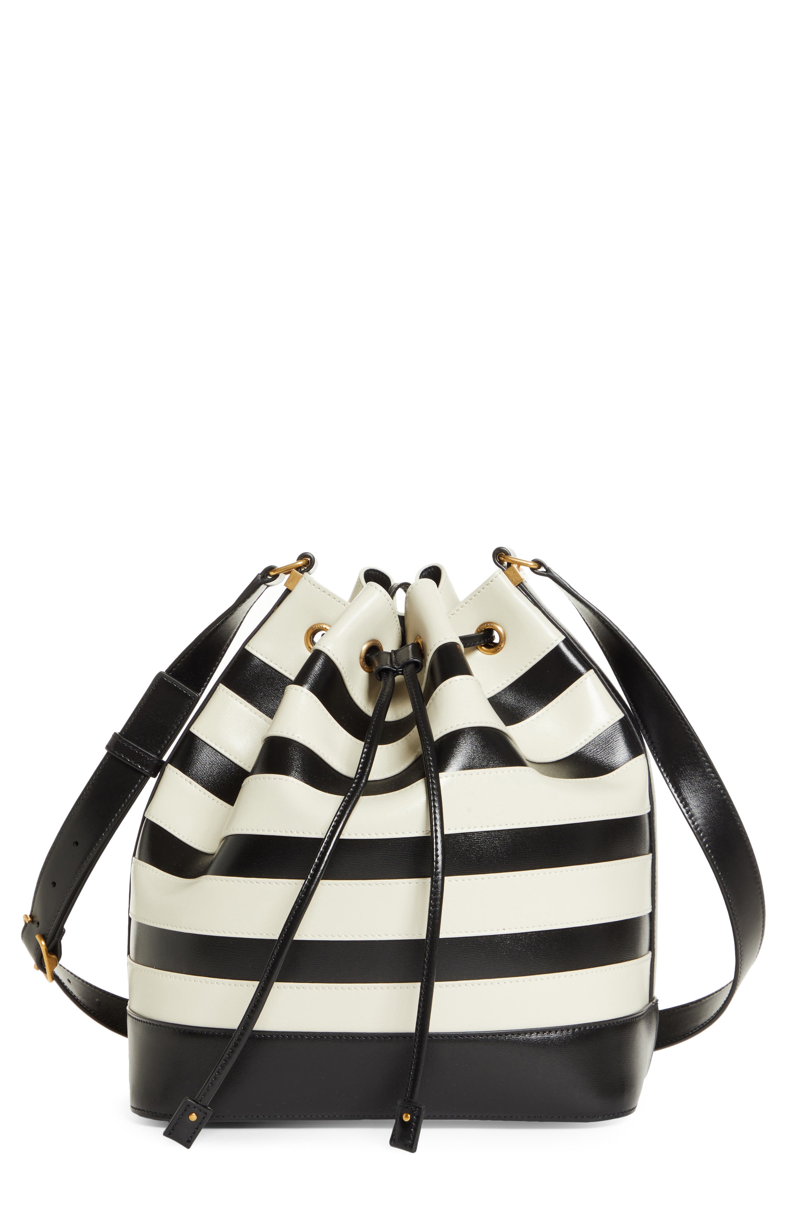 Saint Laurent Seau Stripe Calfskin Leather Bucket Bag, Main, color, 