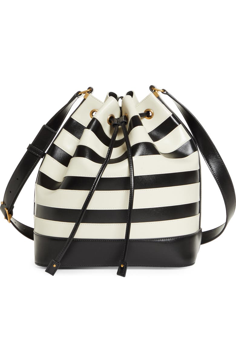 Saint Laurent Seau Stripe Calfskin Leather Bucket Bag, Main, color,