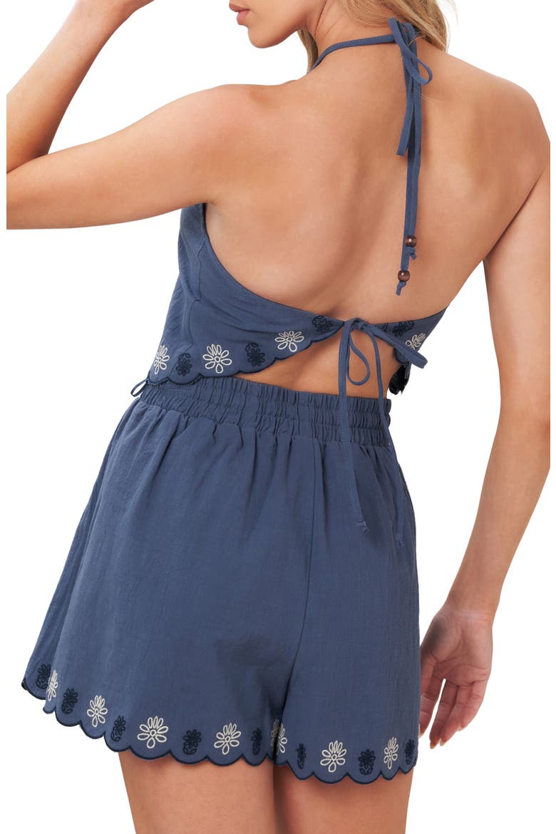 Embroidered Halter Top & Shorts Set, Alternate, color, SLATE BLUE