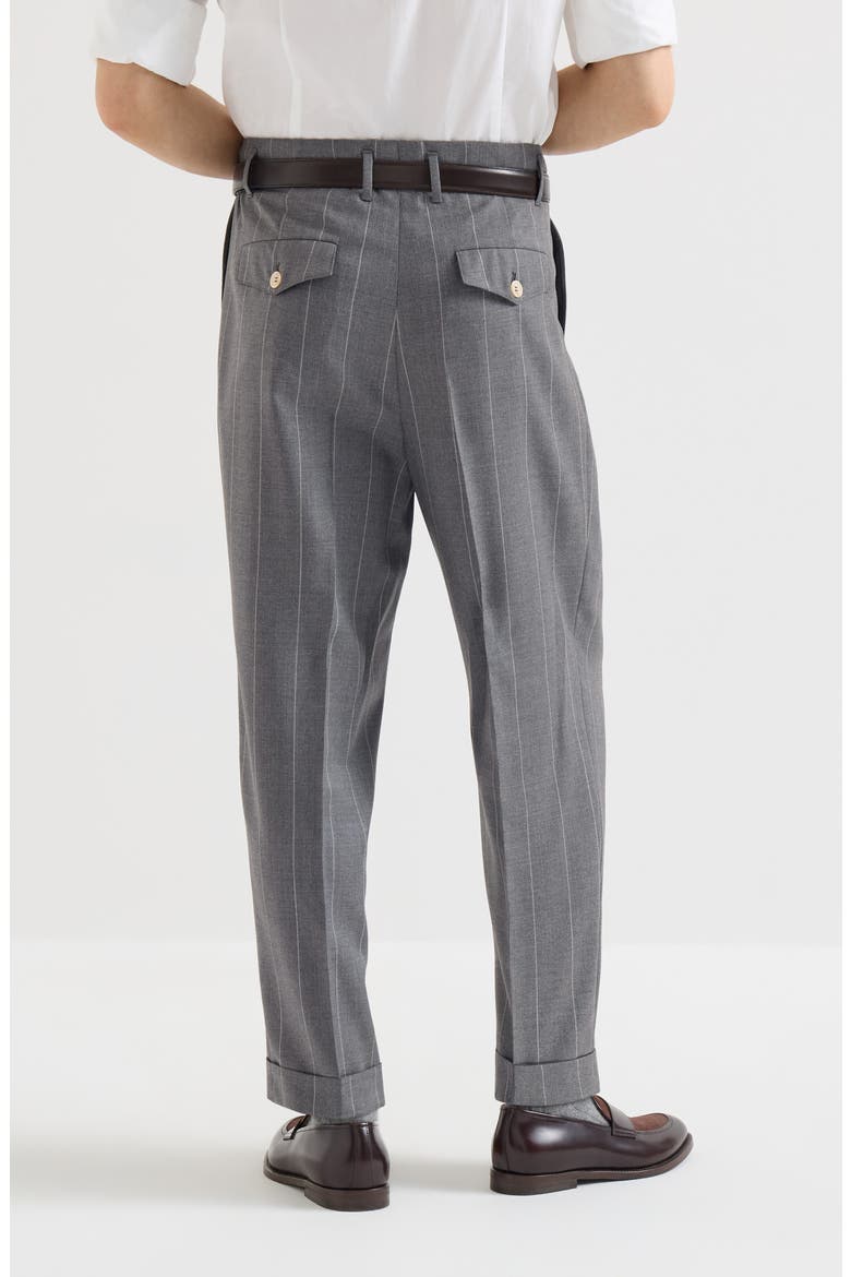 Virgin wool chalk stripe trousers with double pleats, Alternate, color, Medium Grey