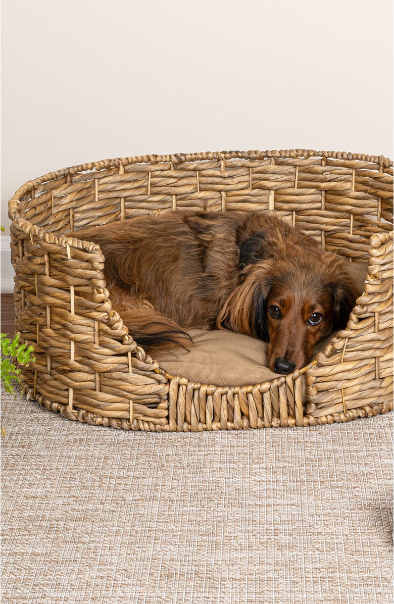 The Licker Store Perri 24" x 18" Classic Farmhouse Handwoven Hyacinth Oval Pet Bed, Machine-Washable Cushion, Alternate, color, Natural