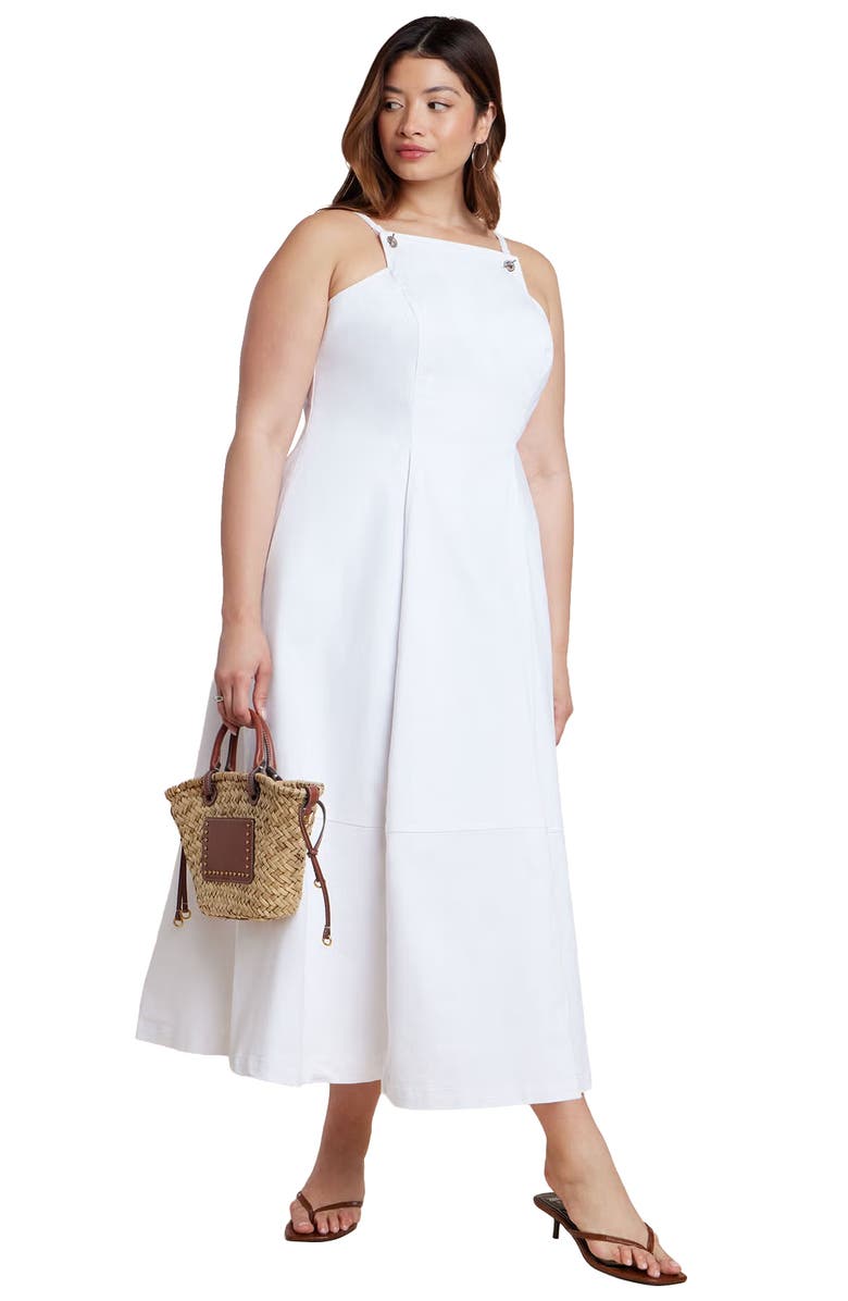ELOQUII A-Line Denim Midi Dress, Main, color, Sun Dress