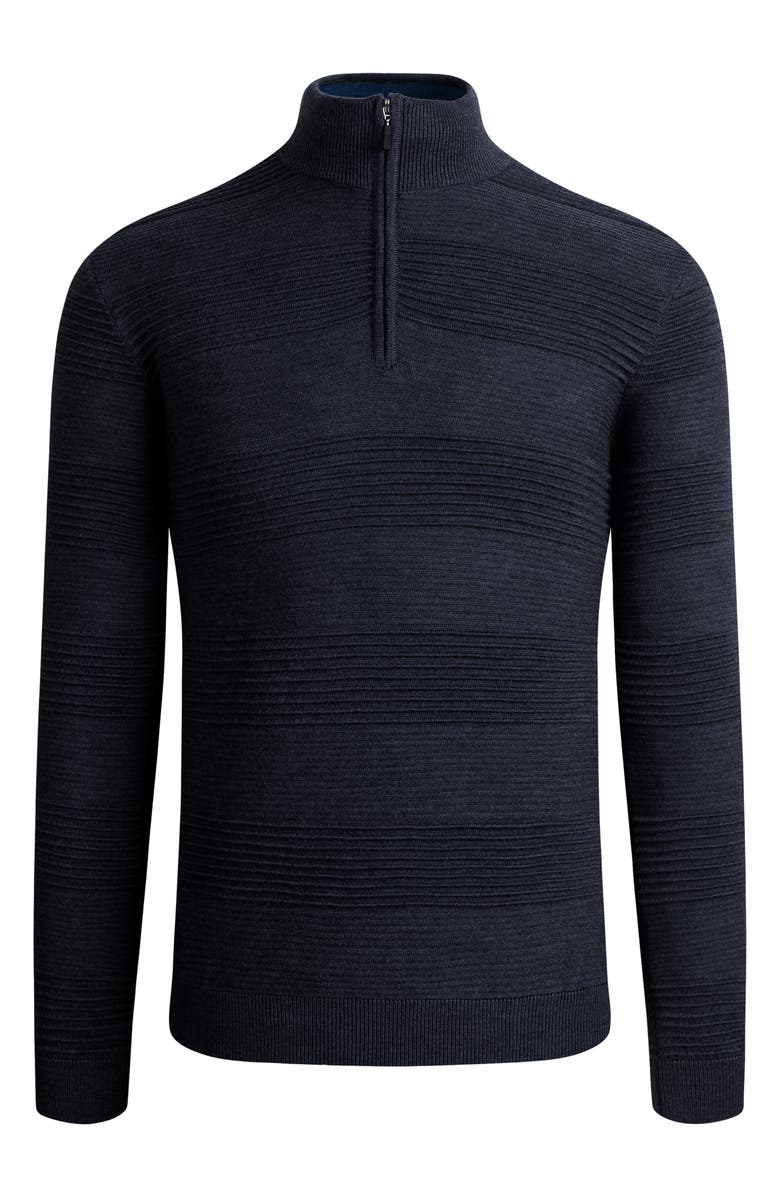 Bugatchi Stripe Merino Wool Blend Quarter Zip Pullover, Main, color, 