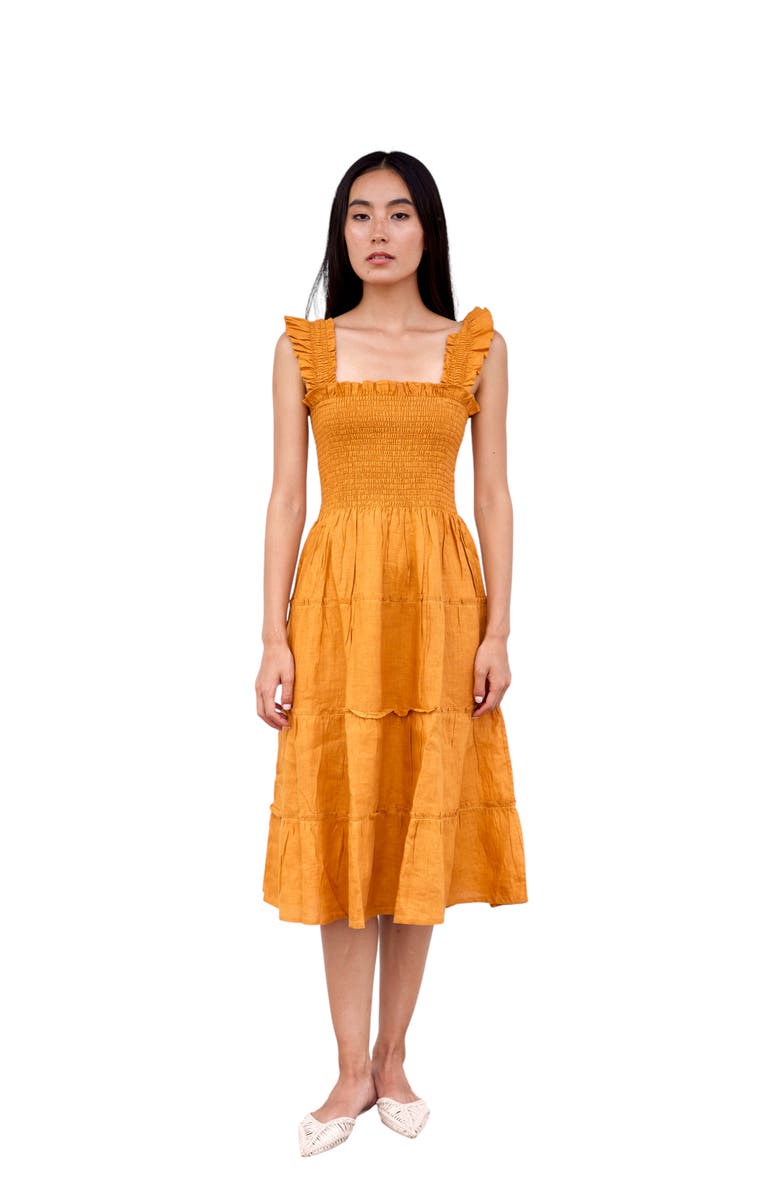 CQC LA Alma Linen Midi Dress, Main, color, Orange - Xs/S