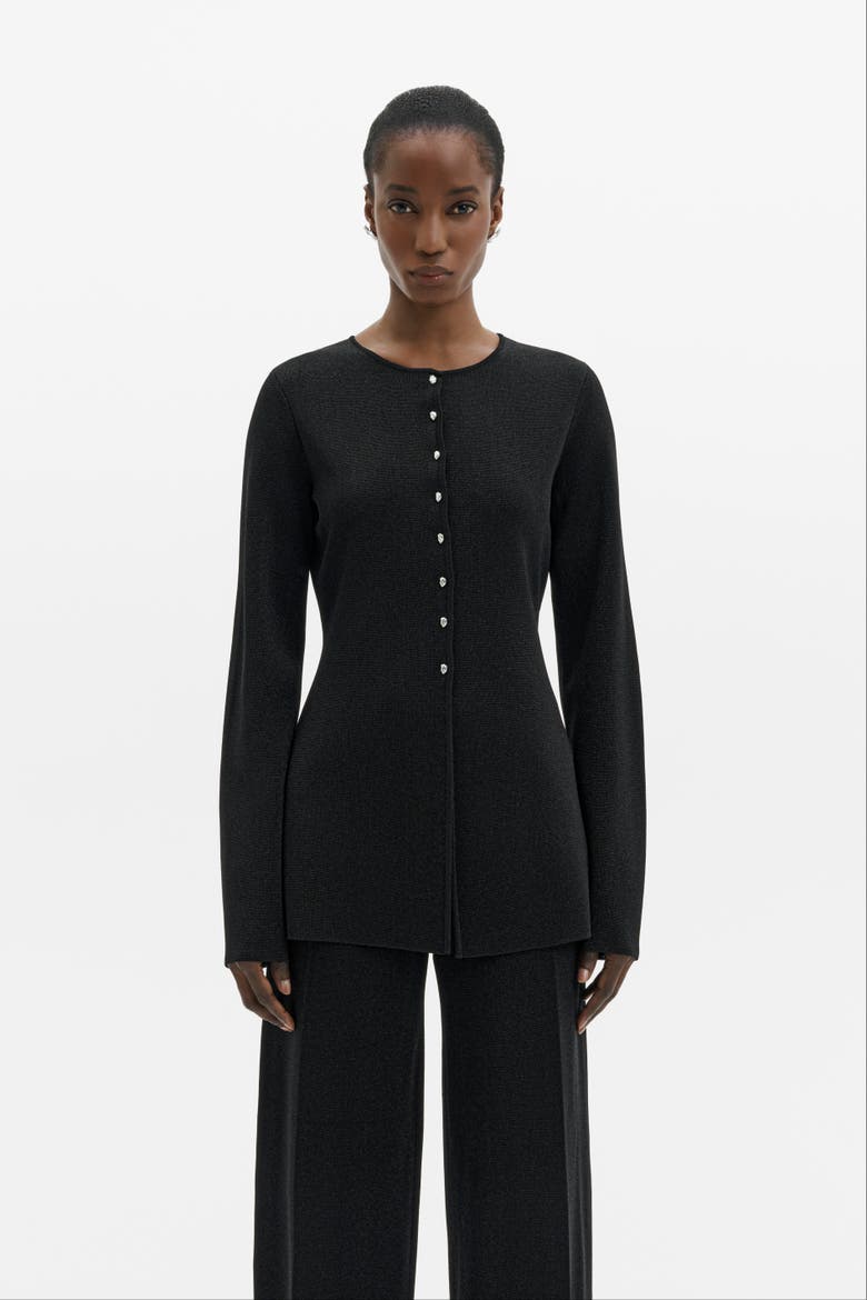 Azra Metallic Milano Knitted Cardigan, Main, color, Black