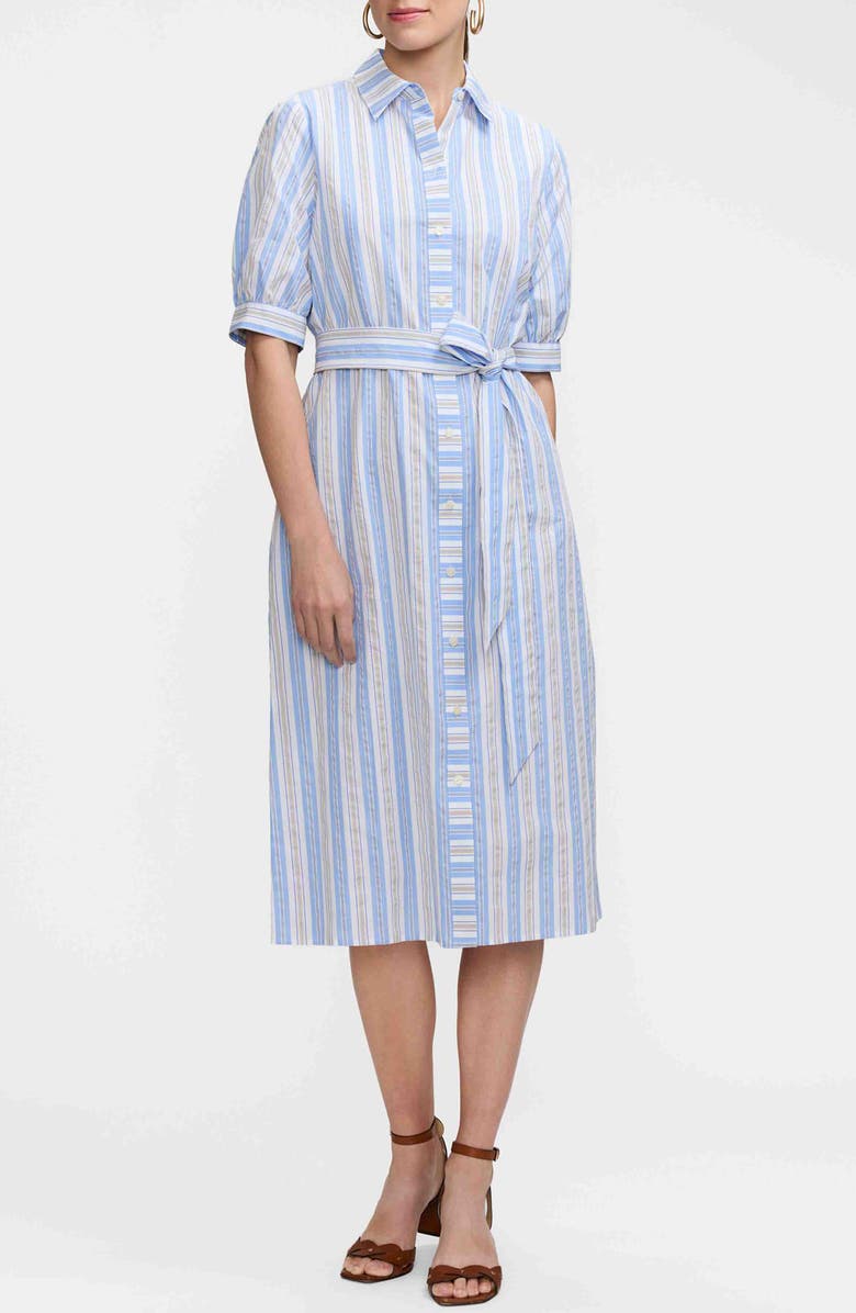 Foxcroft Esther Tie Waist Midi Shirtdress, Main, color, Blue/ Multi