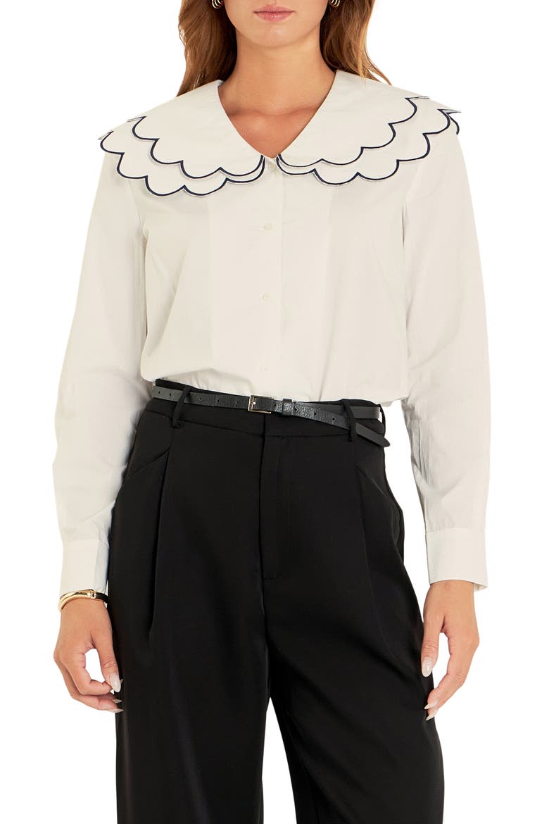 Scallop Embroidered Collar Shirt, Main, color, WHITE