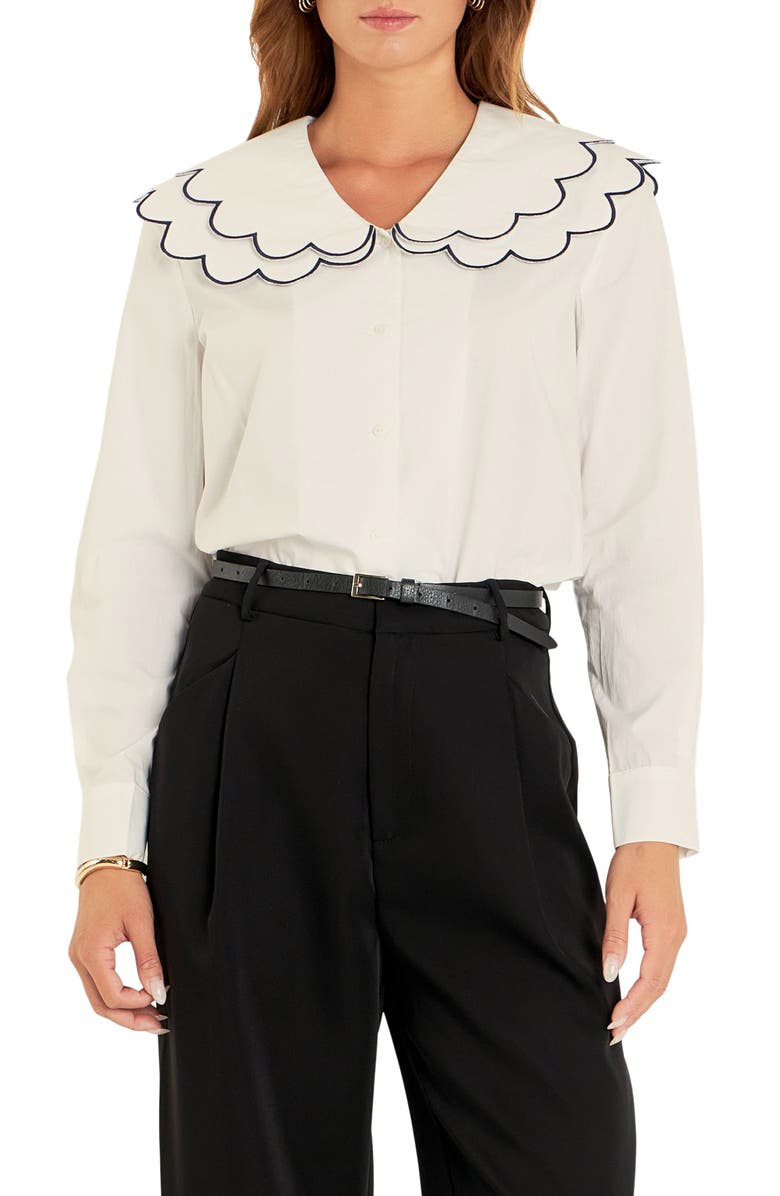 English Factory Scallop Embroidered Collar Shirt, Main, color,