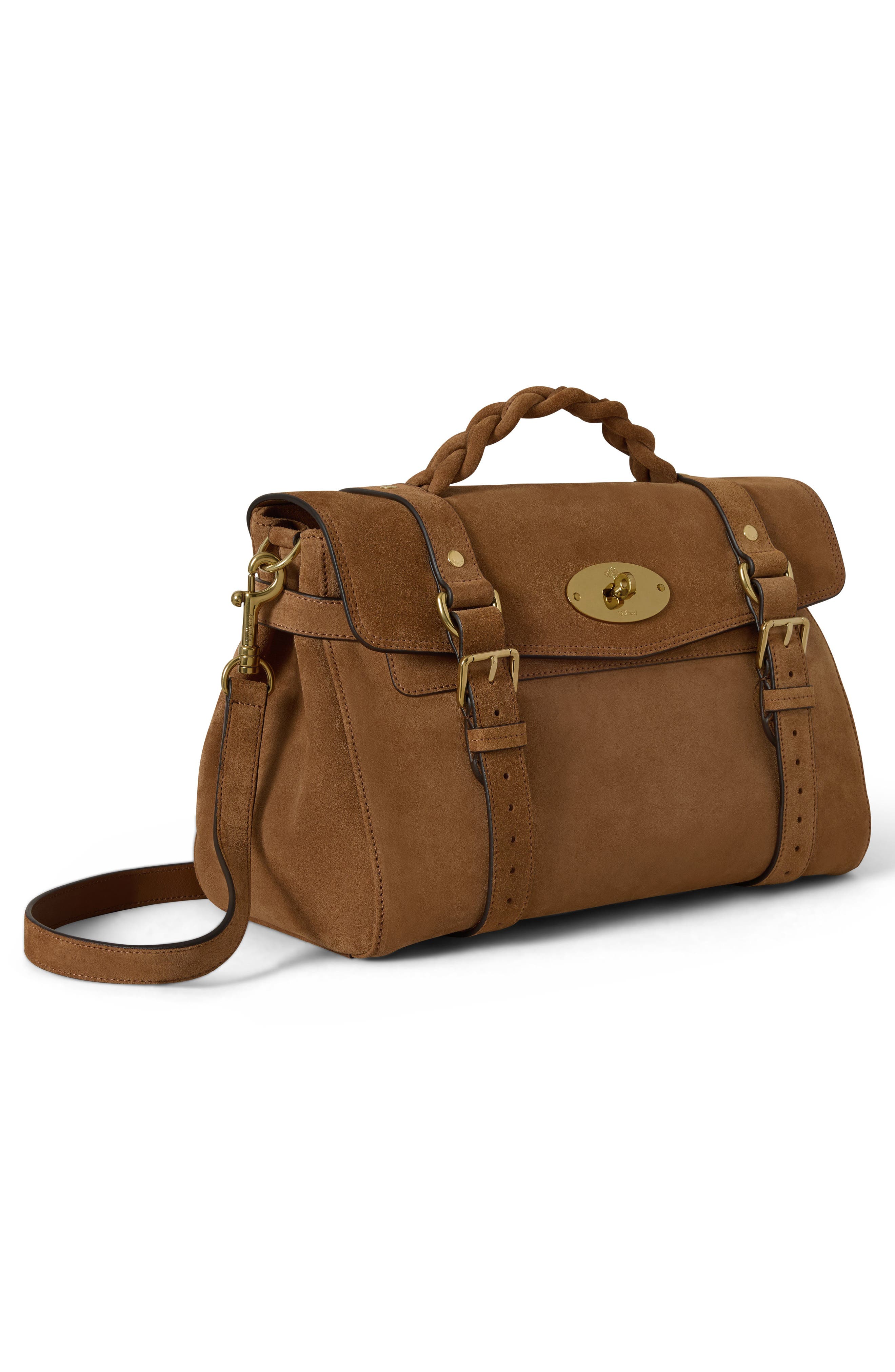 Alexa Suede Satchel, Alternate, color, VINTAGE OAK