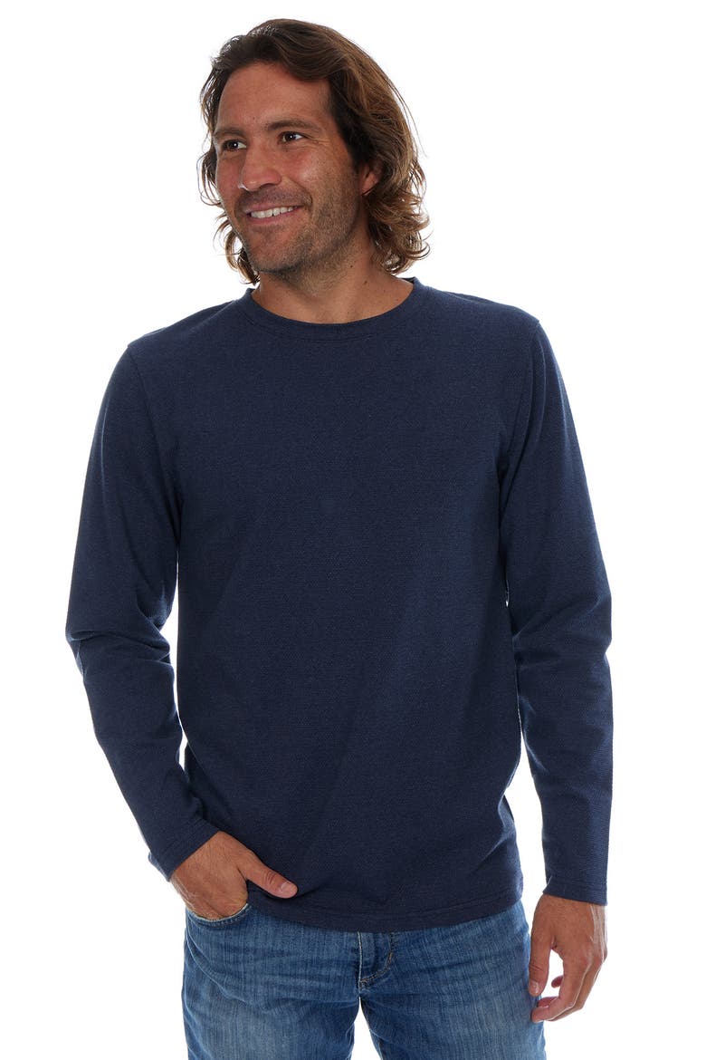 Textured Long Sleeve Crewneck T-Shirt, Alternate, color, NAVY HEATHER