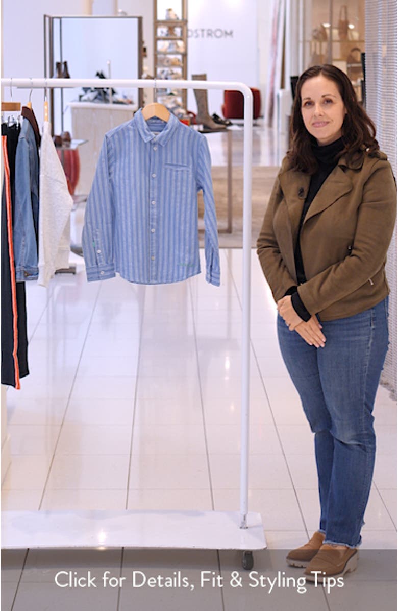 Kids' Relaxed Fit Stripe Cotton Button-Up Shirt, sales video thumbnail