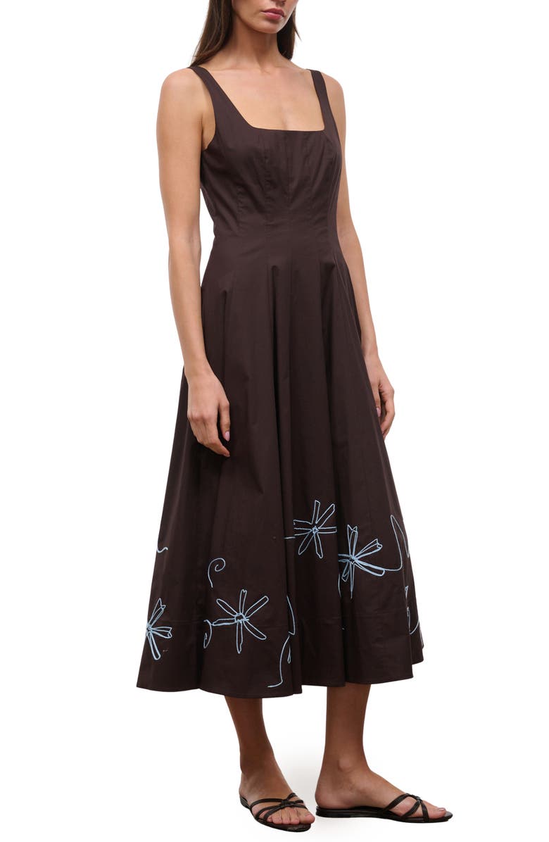 STAUD Wells Floral Stitch A-Line Midi Dress, Alternate, color, Earth/ Clarity Embroidery