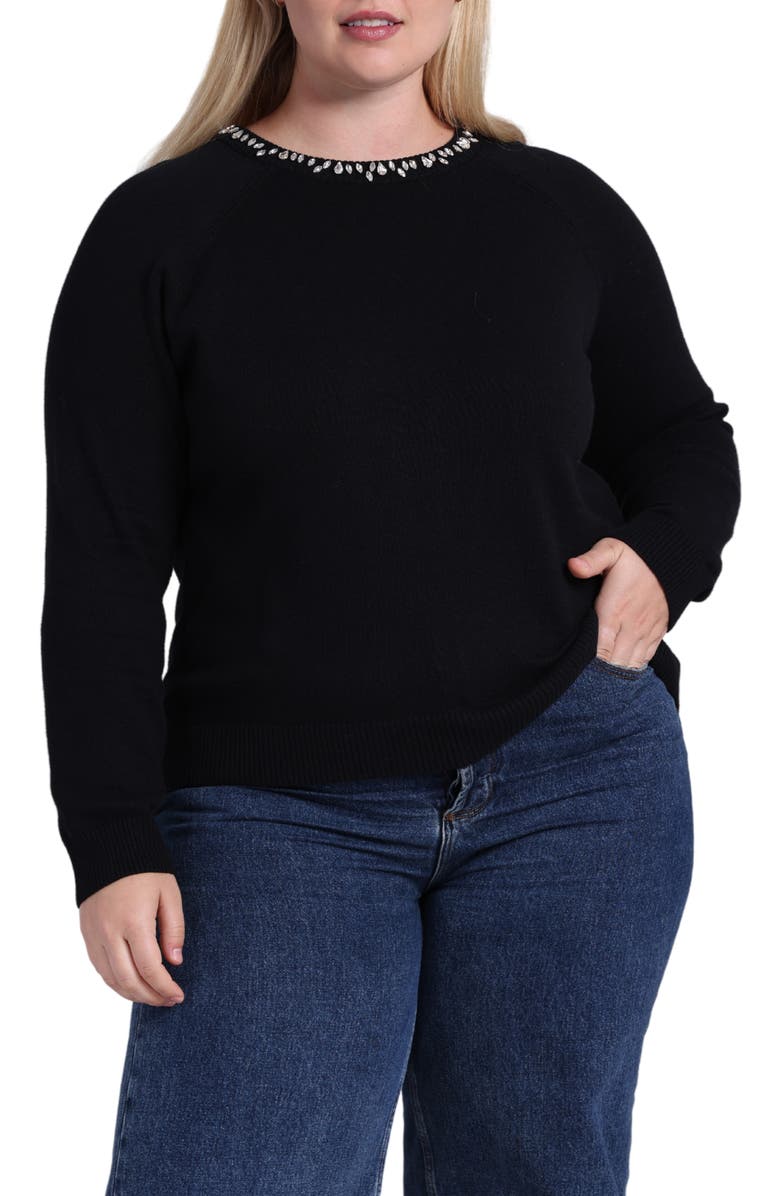 MINNIE ROSE Embellished Cotton & Cashmere Crewneck Sweater, Main, color, 