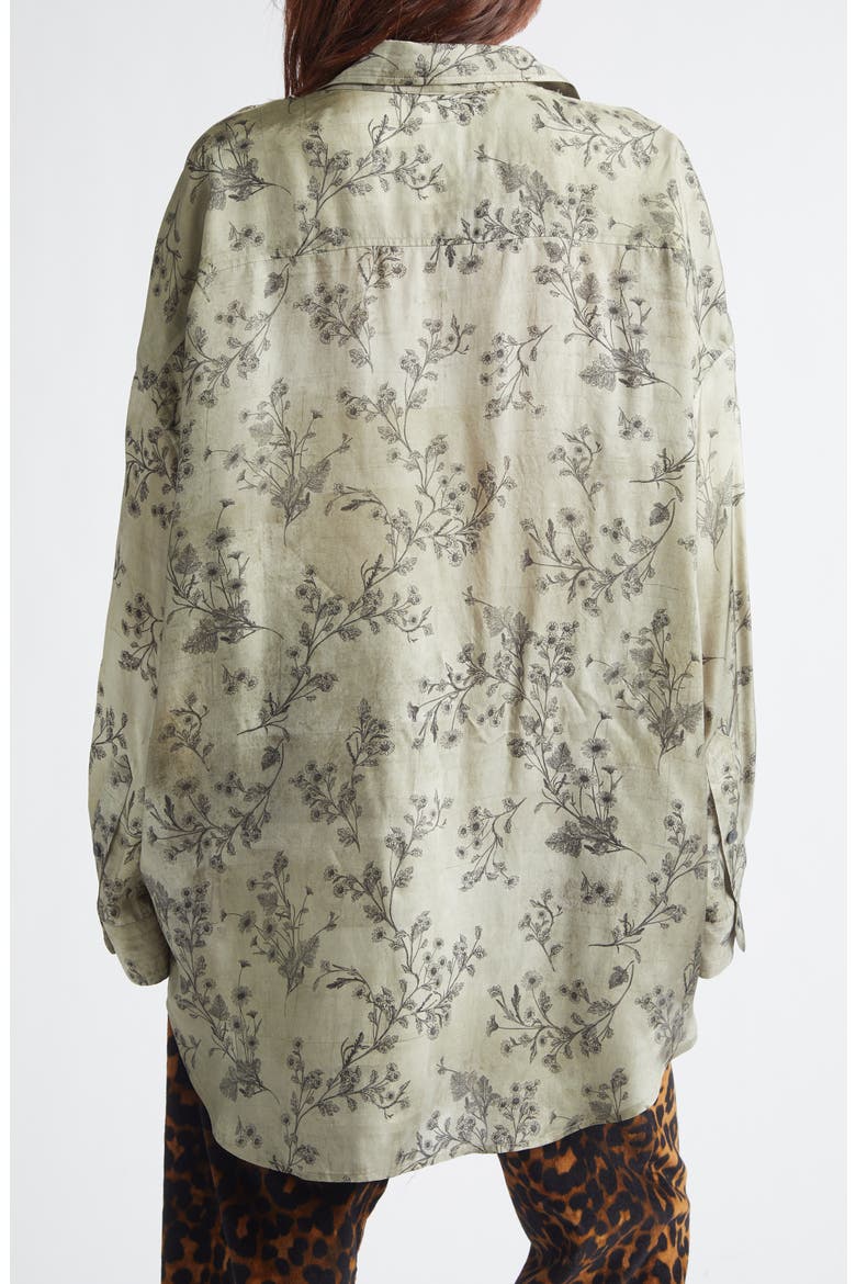 Oversize Drop Neck Ruffle Front Button-Up Shirt, Alternate, color, GREEN FLORAL