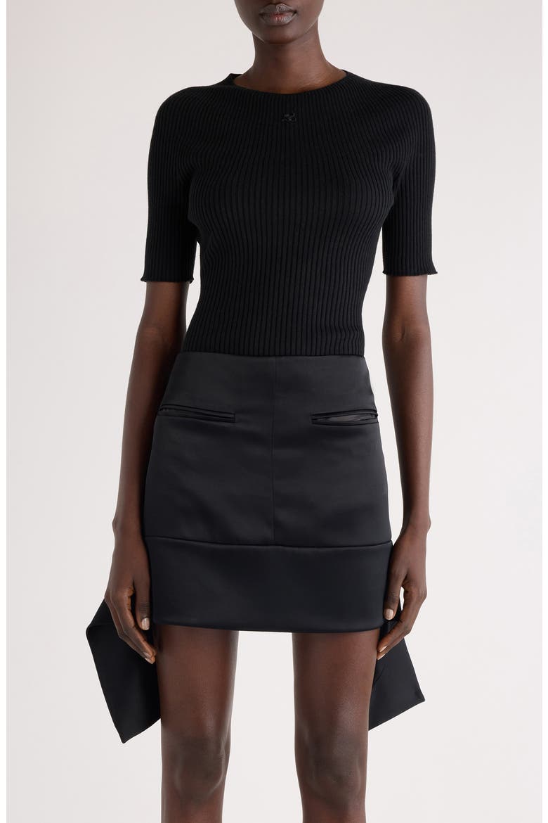Solar Light Short Sleeve Cotton & Merino Wool Rib Sweater, Main, color, BLACK