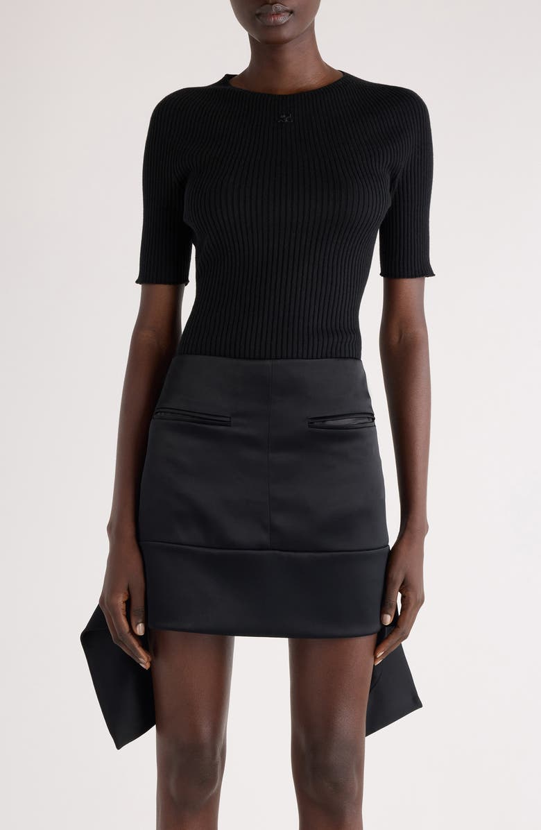 Courrèges Solar Light Short Sleeve Cotton & Merino Wool Rib Sweater, Main, color,